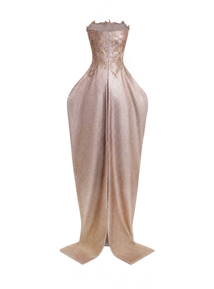 Gemy Maalouf Strapless Ombré Embroidered Gown