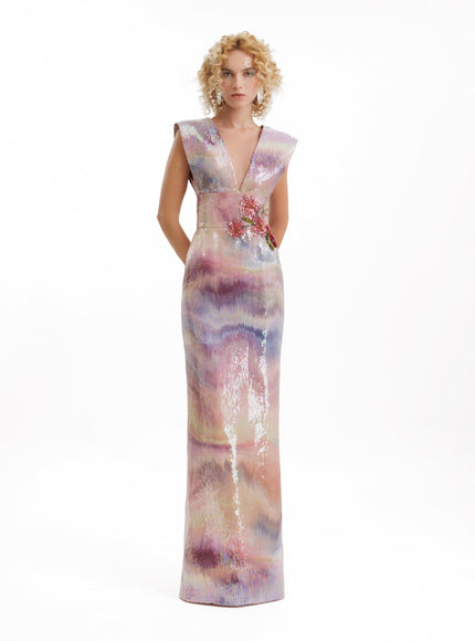 Gemy Maalouf V-Neck Sequin Gown Pink Aurora