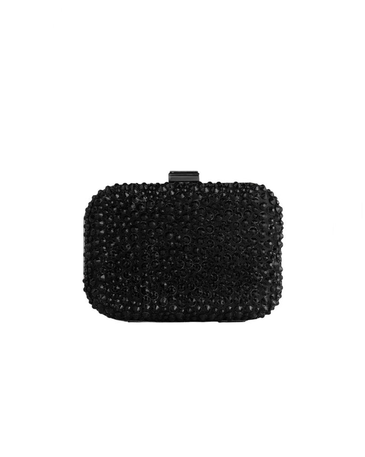 Gemy Maalouf Crystal-Embellished Crepe Clutch Black