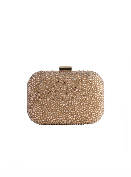 Gemy Maalouf Crystal-Embellished Crepe Clutch Gold