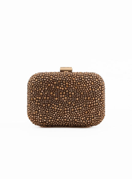 Gemy Maalouf Crystal-Embellished Crepe Clutch Bronze