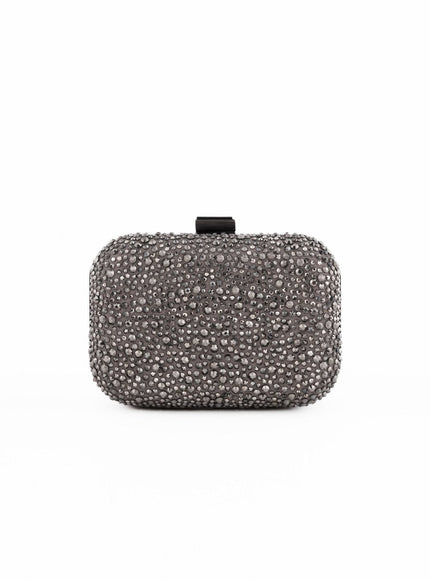 Gemy Maalouf Crystal-Embellished Crepe Clutch Dark Grey