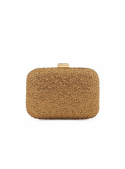 Gemy Maalouf Crystal-Embellished Crepe Clutch Gold Antique