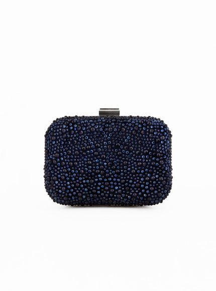 Gemy Maalouf Crystal-Embellished Crepe Clutch Navy Blue