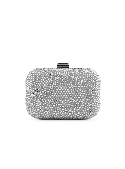 Gemy Maalouf Crystal-Embellished Crepe Clutch Silver