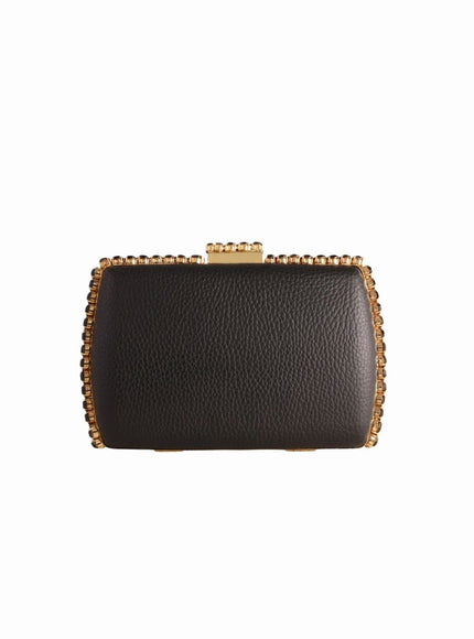 Gemy Maalouf Leather Clutch Black With Gold Hardware