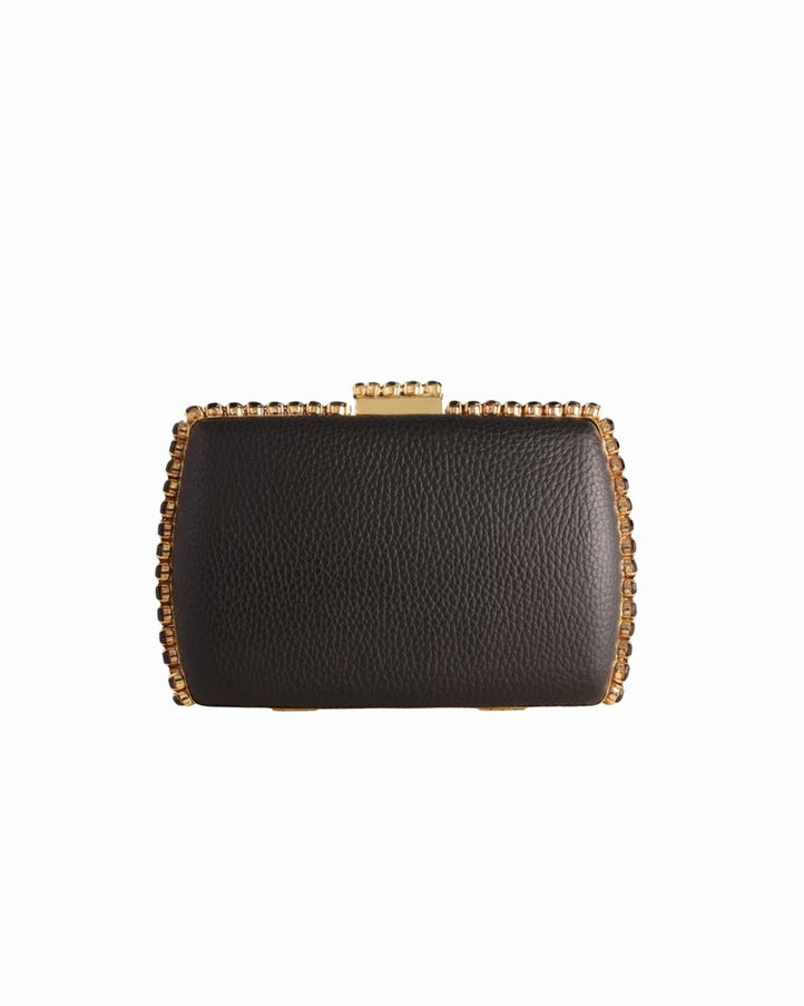 Gemy Maalouf Leather Clutch Black With Gold Hardware