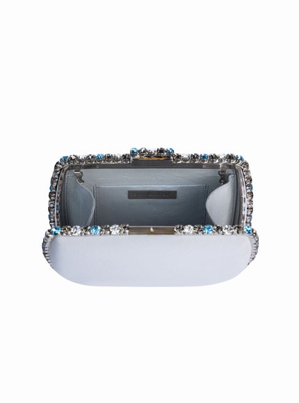 Gemy Maalouf Grey Clutch With Multicolor Studs