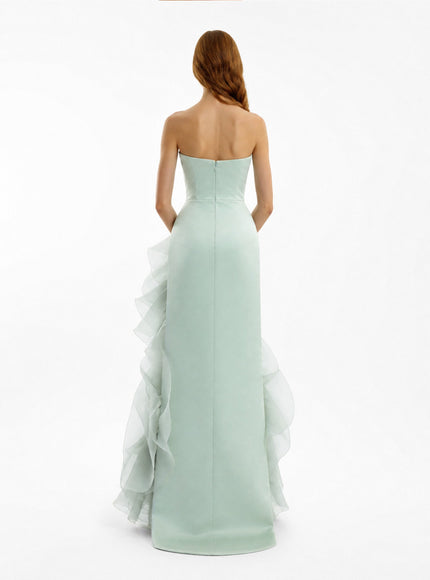 Gemy Maalouf Fitted Scoop-Neck Gown With Sculpted Flowers Light Mint