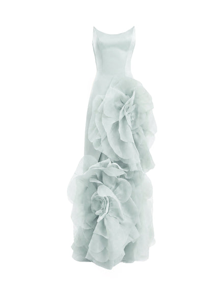 Gemy Maalouf Fitted Scoop-Neck Gown With Sculpted Flowers Light Mint