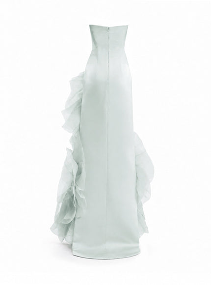 Gemy Maalouf Fitted Scoop-Neck Gown With Sculpted Flowers Light Mint