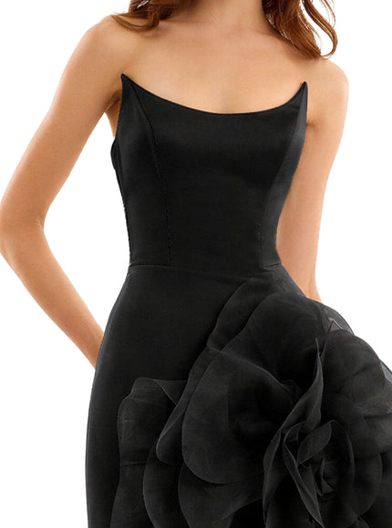 Gemy Maalouf Fitted Scoop-Neck Gown With Sculpted Flowers Black