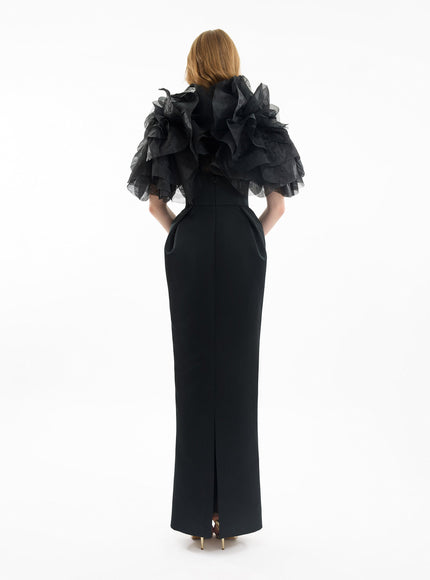 Gemy Maalouf Strapless Gown With Ruffled Bolero