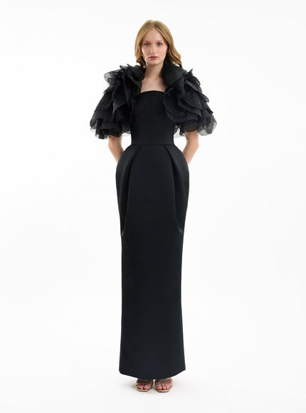 Gemy Maalouf Strapless Gown With Ruffled Bolero