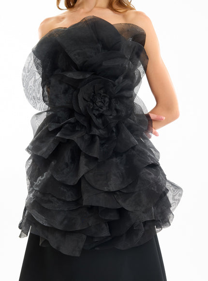 Gemy Maalouf Strapless Organza Flower Gown