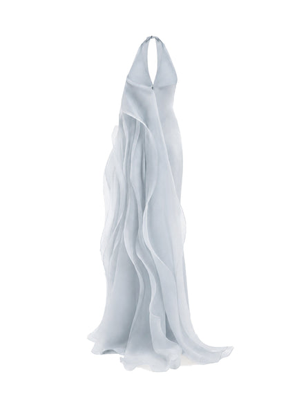 Gemy Maalouf Draped Halter Gown With Organza Panels