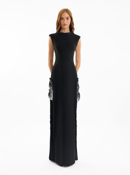 Gemy Maalouf Slim Gown With Floral Appliqués Black