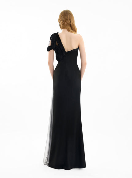 Gemy Maalouf One-Shoulder Gown With Sculptural Embroidery