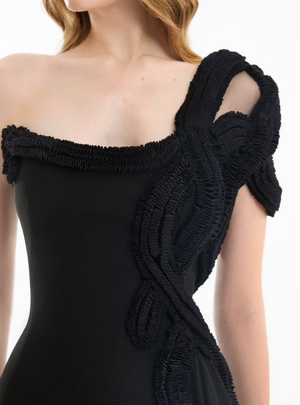 Gemy Maalouf One-Shoulder Gown With Sculptural Embroidery