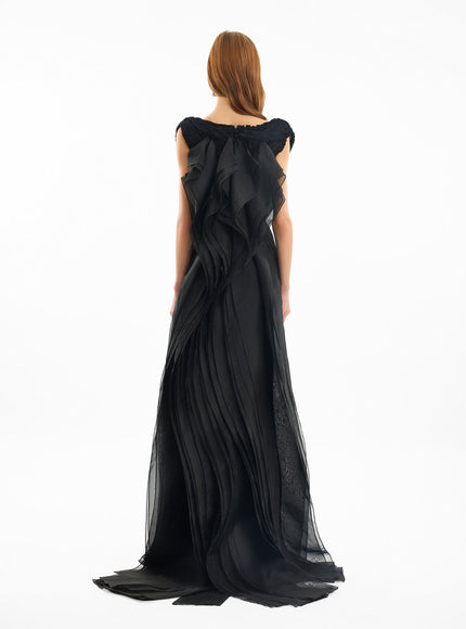 Gemy Maalouf Square-Neck Gown With Embroidered Shoulders