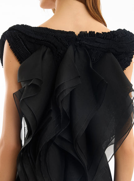 Gemy Maalouf Square-Neck Gown With Embroidered Shoulders
