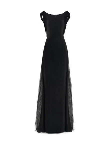 Gemy Maalouf Square-Neck Gown With Embroidered Shoulders