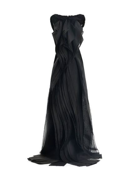 Gemy Maalouf Square-Neck Gown With Embroidered Shoulders