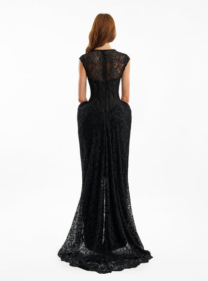 Gemy Maalouf Sculpted Lace Gown With Sheer Bodice