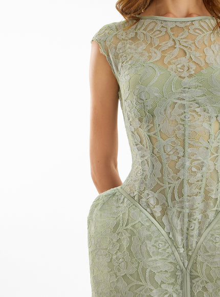 Gemy Maalouf Sculpted Lace Gown With Sheer Bodice