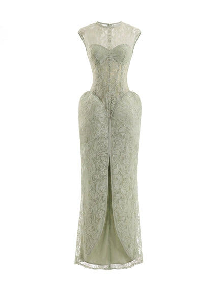 Gemy Maalouf Sculpted Lace Gown With Sheer Bodice