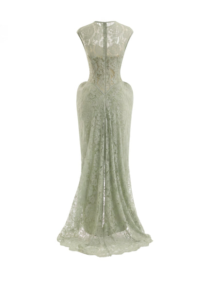 Gemy Maalouf Sculpted Lace Gown With Sheer Bodice