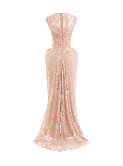 Gemy Maalouf Sculpted Lace Gown With Sheer Bodice