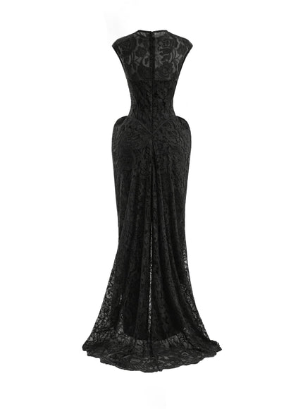 Gemy Maalouf Sculpted Lace Gown With Sheer Bodice