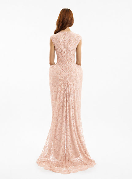Gemy Maalouf Sculpted Lace Gown With Sheer Bodice
