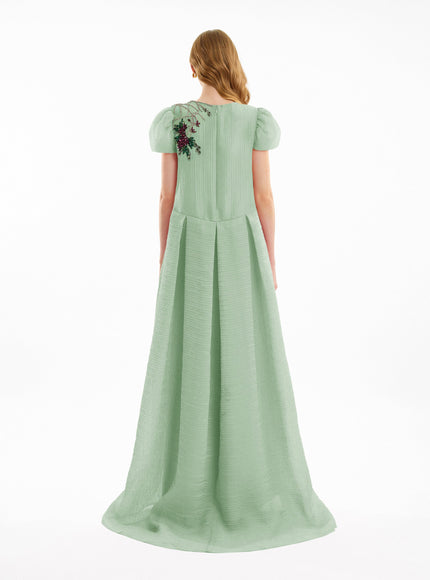 Gemy Maalouf Beaded Floral Jacquard Gown