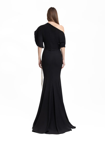 Gemy Maalouf Asymmetrical Neckline Gown No. 7052