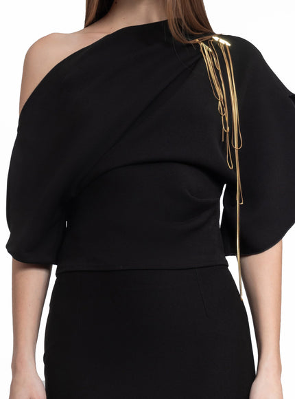 Gemy Maalouf Asymmetrical Neckline Gown No. 7052