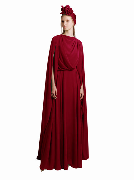 Gemy Maalouf Red Draped Chiffon Kaftan Red
