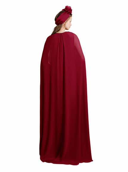 Gemy Maalouf Red Draped Chiffon Kaftan