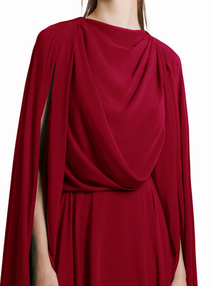Gemy Maalouf Red Draped Chiffon Kaftan