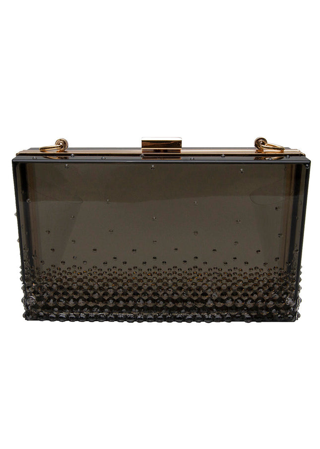 Ariel Taub Gwen Lucite Crystal Gold Clutch