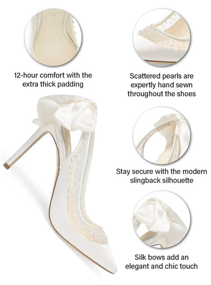 Bella Belle Gabrielle Ivory Pearl Silk Bow Slingback Heels