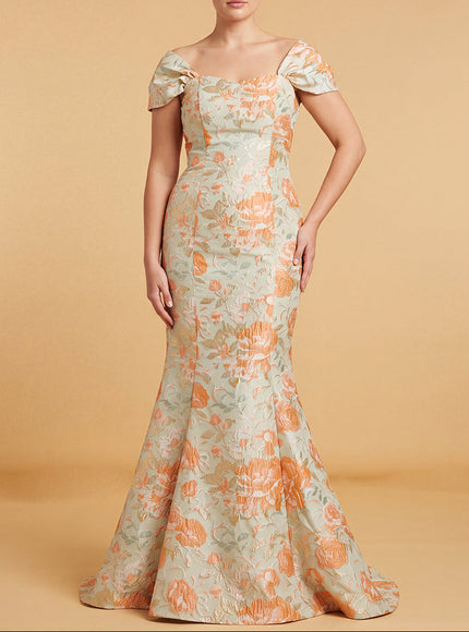 Lara Off Shoulder Brocade Mermaid Gown | 400012 Mint