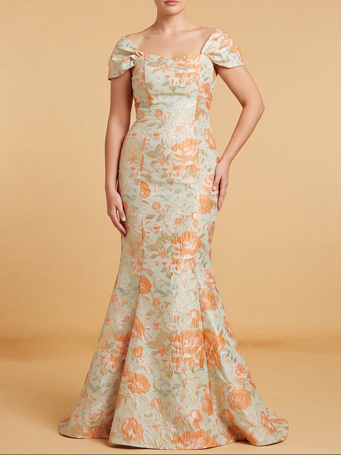 Lara Off Shoulder Brocade Mermaid Gown | 400012 Mint