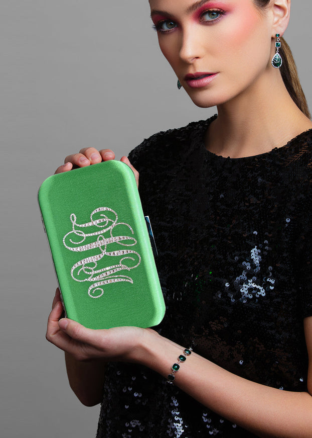 Ariel Taub Glam Crystal Monogram Clutch