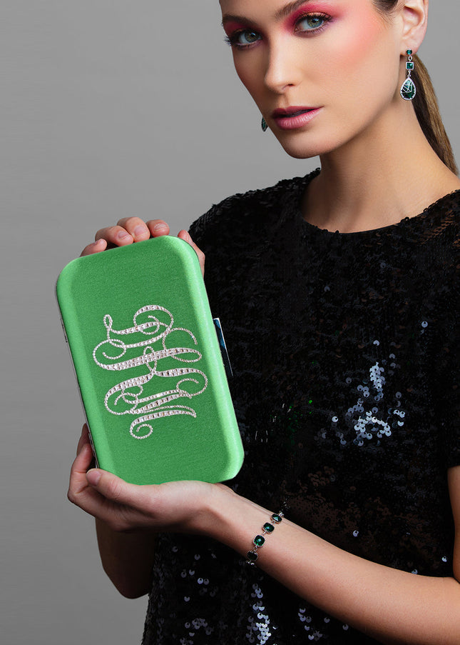 Ariel Taub Glam Crystal Monogram Clutch