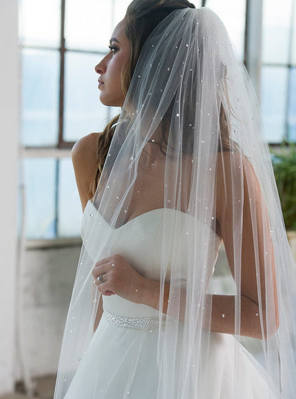 Glisten Heavy Crystal Top Cathedral Veil