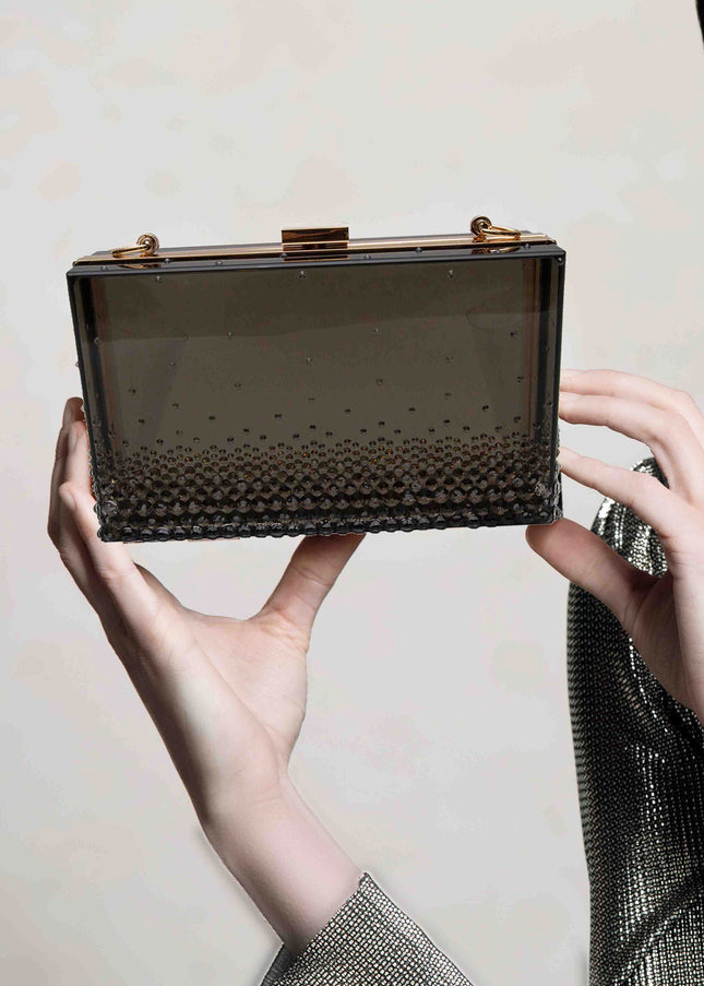 Ariel Taub Gwen Lucite Crystal Gold Clutch