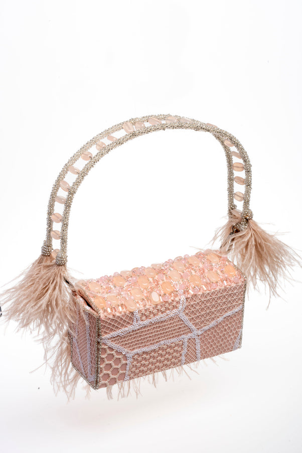 Lara New York 81006 Peach Flap Bag with Feathers