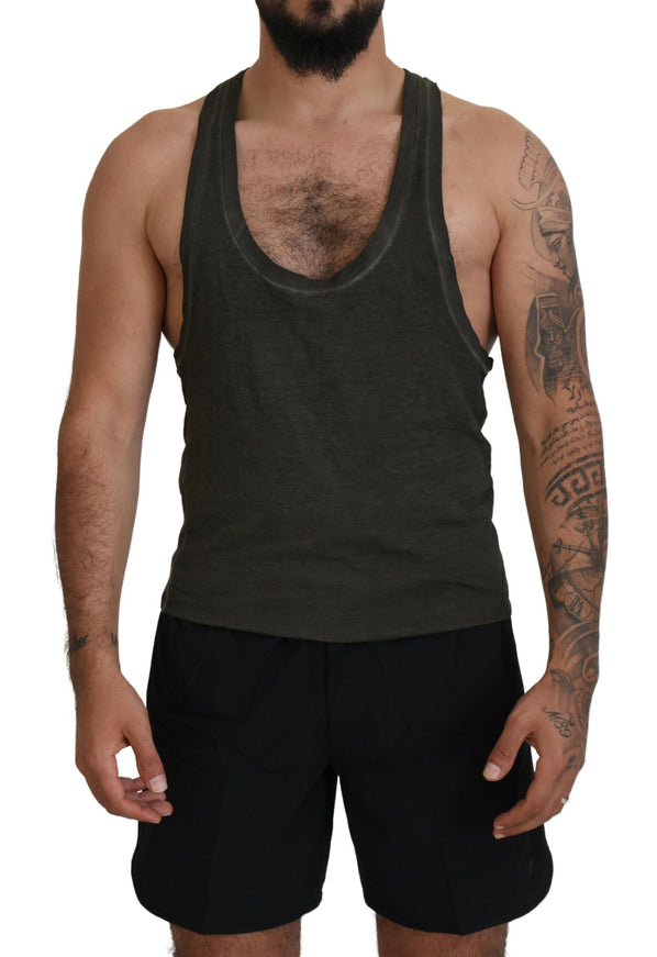 a man with a beard wearing a tank top